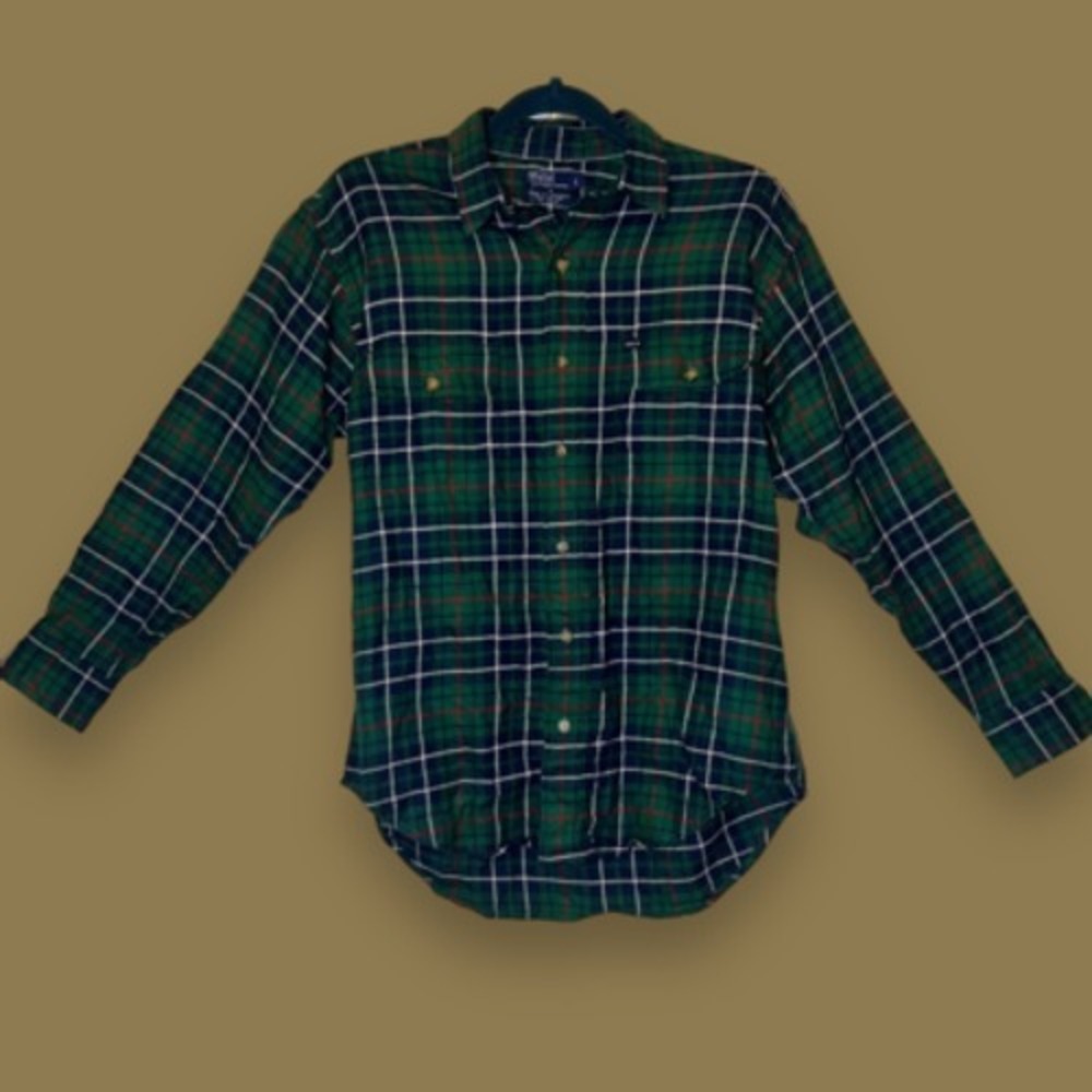 Polo Ralph Lauren Boys Plaid Button-Up‎ Shirt Green Long Sleeve Size L NWT